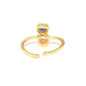 Classic Fashion Cubic Zirconia Gemstone Heart Shape Double Stone 22K <b>Gold</b> Plated Free Size <b>Ring</b> Jewelry For Women Wholesale Bulk - Product Image 4