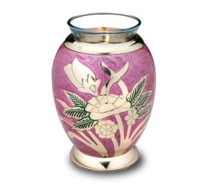 Urna Funeraria de Metal Azul y Latón Rosa con Luz LED para Guardar Cenizas, Estilo Moderno - Product Image 1