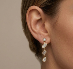 Pendientes de Oro Amarillo Macizo de 10K/14K con Diamantes Multiforma, Pendientes Colgantes Geométricos con Engaste de Bisel para Mujer - Product Image 4