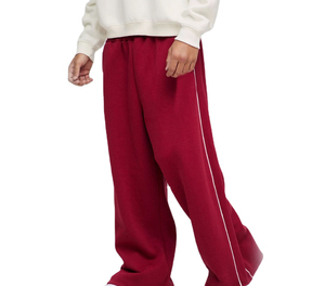 <b>Men's</b> Vintage Woolen Straight Red Sweatpants with Side Stripe Elastic Waist Casual Loose Fit Knitted Cotton Autumn Wear - Product Image 4