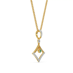 Geometric Pendant Necklace With Emerald And Diamond In Yellow Gold <b>Rope</b> <b>Chain</b> Women's Luxury Jewelry - Product Image 3