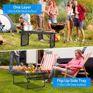 Table de camping pliable en alliage d'aluminium, charge maximale 88 lb, table de barbecue avec 2 plateaux latéraux, support de pique-nique pliable et plateaux latéraux - Product Image 2