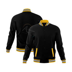Double Custom Logo Stand Collar <b>Varsity</b> <b>Jacket</b> for Men Winter OEM Blank Wholesale <b>Plain</b> College <b>Jacket</b> - Product Image 3