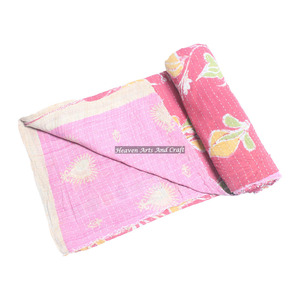 Couverture Kantha en coton, style sari, vintage, Gudri, indienne, réversible, cousue main, épaisse, lavable, vente en gros - Product Image 1