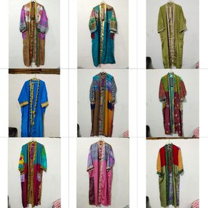 Kimono de Talla Única con Estampado Floral Vintage, Saari de Seda con Parches, Elegante y Casual, con Cierre de Cordón, Suave, Transpirable y Sexy, de Longitud Completa - Product Image 1