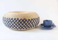 Pouf rond tressé en jacinthe d'eau, repose-pieds et siège avec coussin pour salon, chambre et mobilier de maison de style bohème moderne, vente en gros