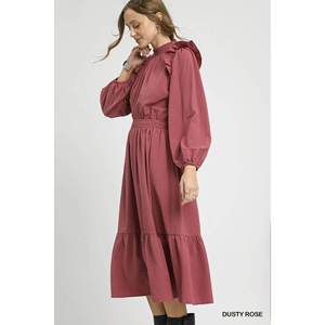 เดรสมิดิมีผิวสัมผัสพร้อมรายละเอียดไหล่จีบระบายบริการหลากหลายรูปแบบ - Product Image 2