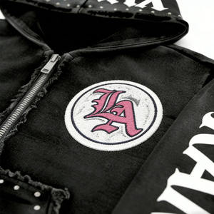 Sudadera con Capucha Personalizada de Fabricante, con Pedrería, Oversize, de Felpa Francesa, con Bordado Desgastado y Lavado Ácido - Product Image 3