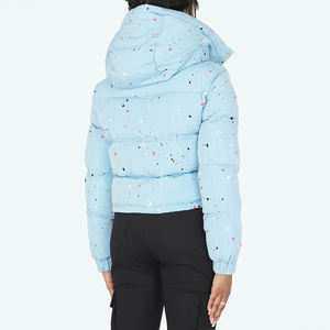 Veste matelassée à capuche bleu clair avec imprimé à pois, fermeture éclair, manteau d'hiver décontracté, longueur courte, rembourrage en polyester - Product Image 3