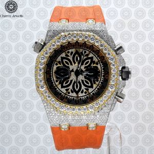 Montre de luxe Charm_Jewells en acier inoxydable, boîtier irrégulier de 43 mm, mouvement à quartz analogique, bracelet en silicone orange, unisexe, tendance - Product Image 1