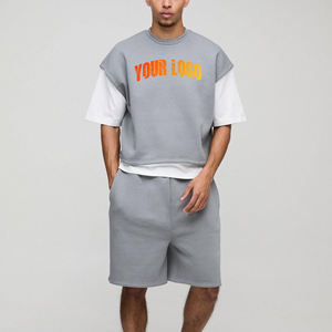 Ensemble 2 pièces streetwear de marque tendance, respirant, 100 % coton 260 GSM, uni, oversize, unisexe, shorts épais, pour hommes - Product Image 4