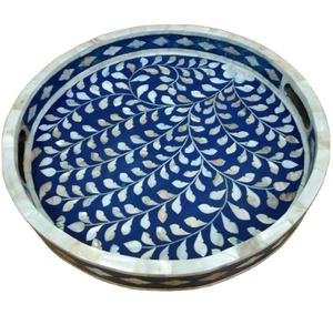 Handcrafted Resin & MOP Inlay Serving <b>Storage</b> <b>Trays</b> Polish Finished Wedding Ramadan Eid Round Plate Floral Platters For Tabletop - Product Image 6