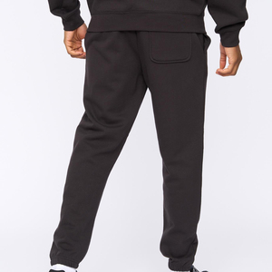 Pantalon de survêtement en coton noir pour homme, taille élastique, décontracté, avec poches latérales, tissu tricoté de poids moyen - Product Image 2