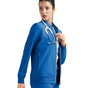 Uniforme Médico para Mujer, Azul, Poliéster Tejido, Uniforme de Hospital con Cierre Frontal y Bolsillo para Tarjeta de Identificación, Hecho en Fábrica - Product Image 3
