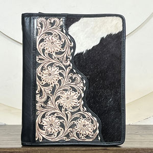Porte-documents de luxe en cuir de vachette fait main avec fermeture éclair, organiseur à anneaux, bloc-notes et organiseur professionnel - Product Image 4