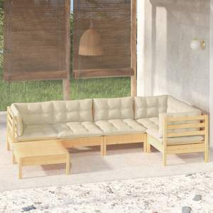 Conjunto de salón de jardín de madera maciza de pino color crema con tela (100% poliéster) - Product Image 1