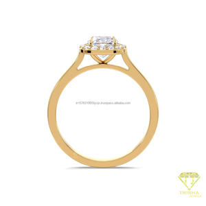 Bague de fiançailles en moissanite taille coussin avec halo, en or jaune, pour femme, idéale pour les promesses, mariages et anniversaires, bijoux - Product Image 3