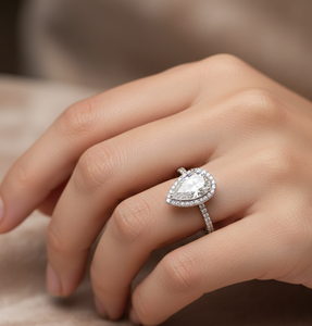 Bague halo en diamant en forme de poire, or blanc 14K 18K, argent sterling 925, bague de fiançailles en forme de larme, bague de promesse, bague de demande en mariage - Product Image 6