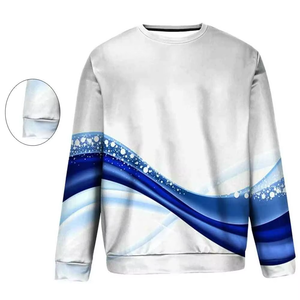 Sweat-shirt à col rond pour homme, imprimé vagues blanches et bleues, manches longues, pull décontracté, vêtements d'automne et d'hiver - Product Image 3