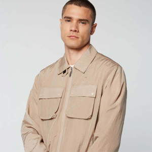 Veste zippée beige pour homme avec poches, coupe classique, coupe-vent, décontractée, pour l'automne, en polyester tissé, col rabattu - Product Image 3