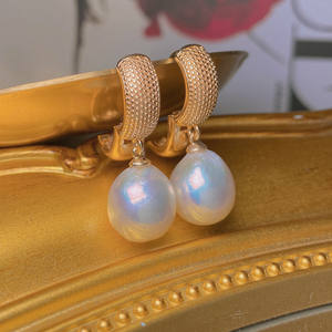 Classic 10-11mm Baroque Freshwater Pearl Dangle Earrings with Luxury Retro Style 14K Gold Injection <b>Bright</b> <b>Light</b> - Product Image 2