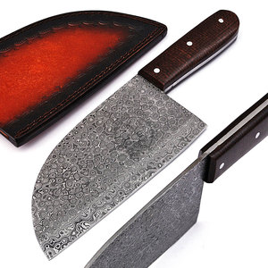 Custom Handmade Damascus Steel 12" Full Tang Serbian <b>Kitchen</b> Cleaver <b>Knife</b> Brown Micarta Handle Raindrop Surface Ambidextrous - Product Image 1