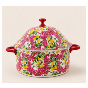Casserole de luxe en émail avec couvercle, motif floral citron, chauffe-plats en acier inoxydable, plats de service haut de gamme pour buffet, vaisselle - Product Image 1