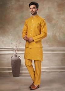 Premium Pure Viscose Embroidered & Sequin Work Slim Fit Knee-Length Wedding <b>Kurta</b> Designer Indian Ethnic Wear for <b>Men</b> - Product Image 3