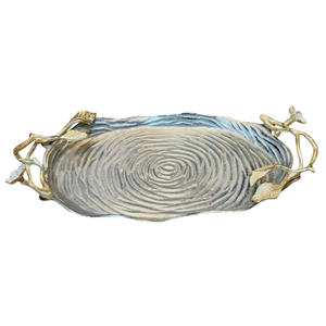 Rectangular Hammered Aluminum <b>Serving</b> <b>Tray</b> With <b>Gold</b> Floral Leaf Handles Elegant Decorative Metal Food Platter For Wedding Hotel - Product Image 6