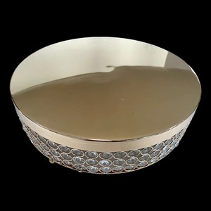 Plateau à gâteau rond en cristal, finition dorée, plat de service décoratif - Product Image 5