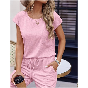 Women Relaxed Lounge Wear Set Loose Fit T Shirt <b>Elastic</b> Waist Pants Summer Outfit Wholesale - Product Image 6