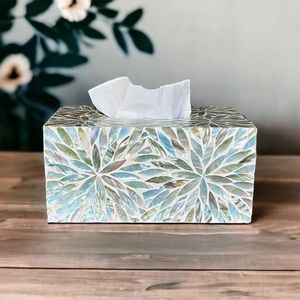 Square Mother Of Pearl Tissue Box Cover Glossy Modern Storage <b>Bin</b> For Living Room Tabletop Mount - Product Image 4