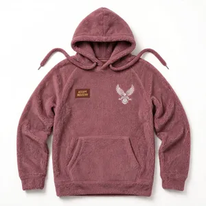 Hoodie streetwear ample et oversize en polaire Sherpa épaisse 500 GSM, couleur unie personnalisée, manches raglan, patch brodé aigle - Product Image 1