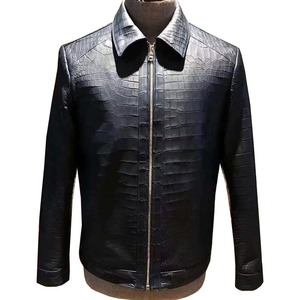 Veste en cuir véritable pour homme, respirante, col montant, fermeture éclair sur le devant, style décontracté d'hiver, coupe classique - Product Image 1