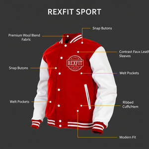 Veste de baseball personnalisée pour homme RexFit Sport, style varsity, hiver, manches en cuir, logo brodé, OEM - Product Image 5