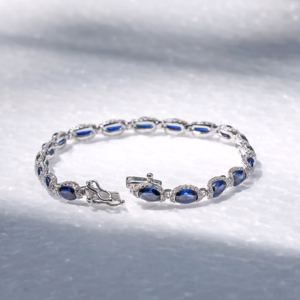 Bracelet en or blanc pour femme avec saphir ovale et diamants naturels, bijoux de mariage classiques certifiés GIA - Product Image 3