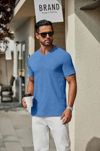 T-shirt pour homme à col en V, coton premium, manches courtes, vêtement décontracté, écologique, séchage rapide, tissu doux et respirant, coupe ajustée, 180g, été - Product Image 4