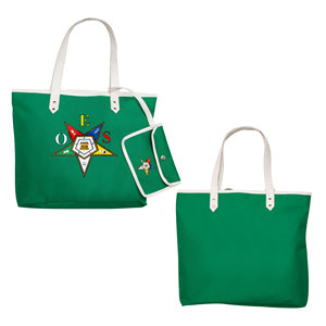 กระเป๋าโท้ทกันน้ำสีเขียวปักลายอีสเทิร์นสตาร์ พร้อมหูหิ้วสีขาว ซิปปิด กระเป๋าใบเล็กเข้าชุด ของตกแต่งแฟชั่นสำหรับการช้อปปิ้ง - Product Image 1