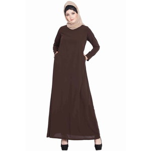 Abaya marrón de manga larga hasta el suelo, cuello redondo, corte holgado, vestido modesto de algodón para mujer, uso diario, estilo de Oriente Medio - Product Image 5