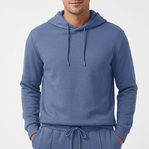 Ensemble jogging et sweat à capuche pour homme, couleur unie, molleton décontracté, tricoté, automne, bleu, 100 % coton respirant - Product Image 4