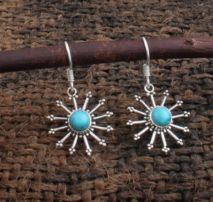 Boucles d'oreilles pendantes de luxe en argent sterling 925 avec turquoise naturelle authentique pour mariage et soirée, bijoux unisexes - Product Image 3