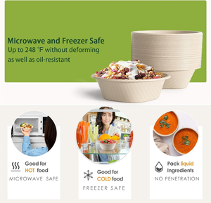 Bols en papier jetables robustes au design moderne pour les fêtes, en bagasse naturelle, pour soupes chaudes, salades, desserts et plus, sans BPA - Product Image 6