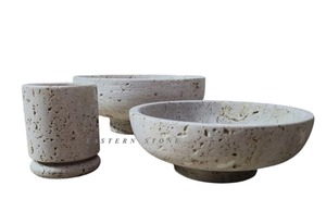 ชุดของตกแต่งหินทราเวอร์ทีนธรรมชาติ ชามและแจกันทำมือ ผู้ผลิตขายส่ง - Product Image 2