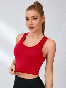 Criss <b>Cross</b> Back Women Sport Brassiere Scoop Neck Running Vest High Elastic Athletic Tank <b>Top</b> Removable Pads Wholesale Blanks - Product Image 3