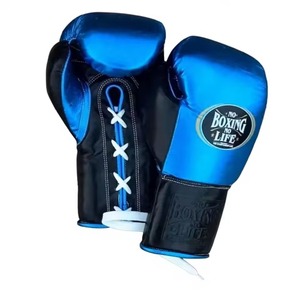 No Boxing No Life Boxing Gloves <b>Blue</b> Black Lace-Up PU Leather Training Gear for Adults - Product Image 1