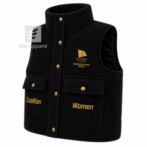 Custom NCBW Coalition Puffer vest embroidered logo on front <b>black</b> and gold color sleeveless <b>jacket</b> for female - Product Image 2