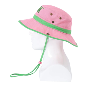 Sombrero de Pesca AKA Pink Boonie Hat Rosa de Ala Ancha para Exteriores con Letras Verdes Bordadas y Correa Ajustable para la Barbilla para Mujer - Product Image 4