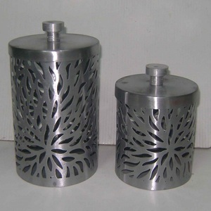 <b>Decorative</b> Pink Purple Paisley Laser Cut Cylindrical Metal Canister Set 2 Powder Coated Stainless Steel Food Grade Storage - Product Image 4