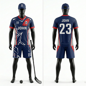 Uniforme de Floorball pour Hommes en Polyester Respirant à Mailles Souples GSM, Style Panneau Bleu Marine et Rouge, Personnalisable avec Logo d'Équipe, Nom et Numéro par Sublimation - Product Image 4