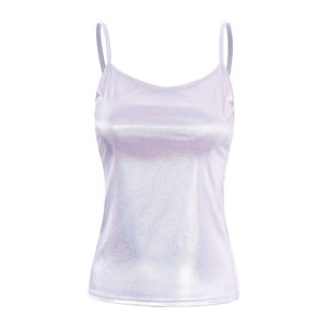 Top Corto de Tirantes Finos con Escote en V para Mujer, Satinado Metálico Brillante, Sexy, para Club, sin Mangas, Estilo Camisola, para Hip Hop y Pole Dance - Product Image 1